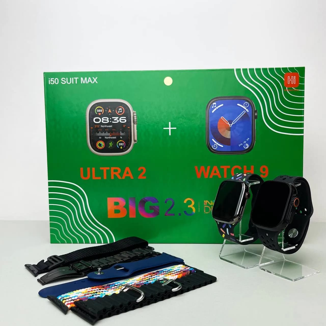 Комплект i50 - Watch Ultra 2 / Smart Watch 9 / 7 ремінців / 2 захисних чохла (Чорний) - зображення 1