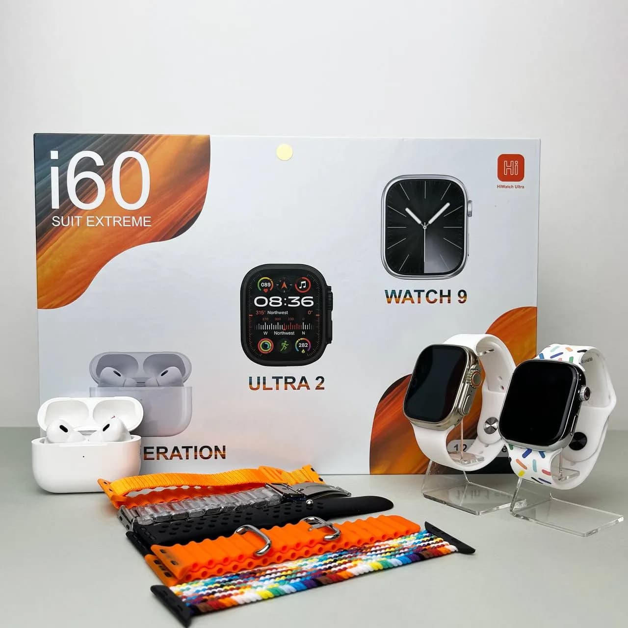 Комплект i60 - Watch Ultra 3 / Smart Watch 10 / Air Pro 2 / 7 ремінців / 2 захисних чохла (Білий) - зображення 1