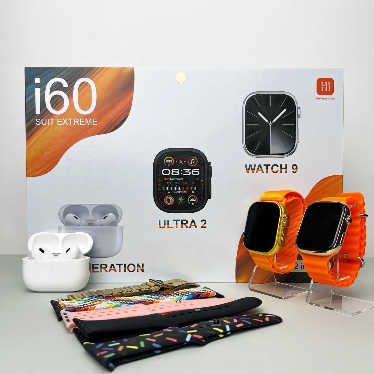 Комплект i60 - Watch Ultra 3 / Smart Watch 10 / Air Pro 2 / 7 ремінців / 2 захисних чохла (Помаранчевий) - зображення 1