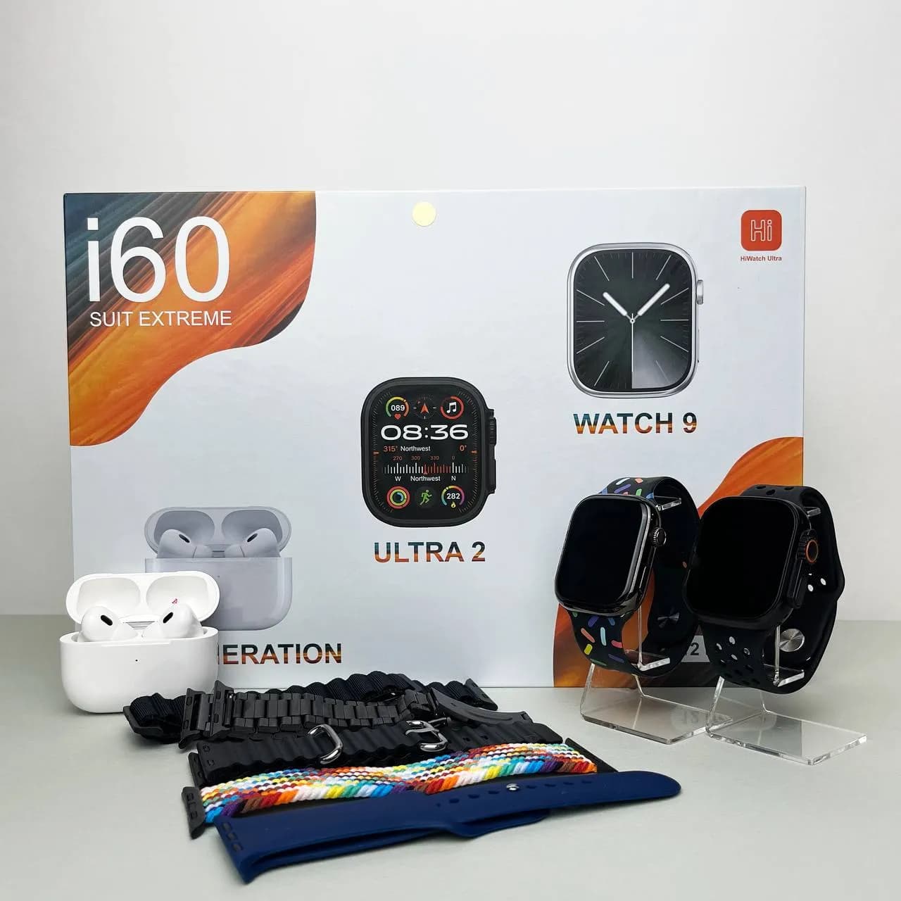 Комплект i60 - Watch Ultra 3 / Smart Watch 10 / Air Pro 2 / 7 ремінців / 2 захисних чохла (Чорний) - зображення 1