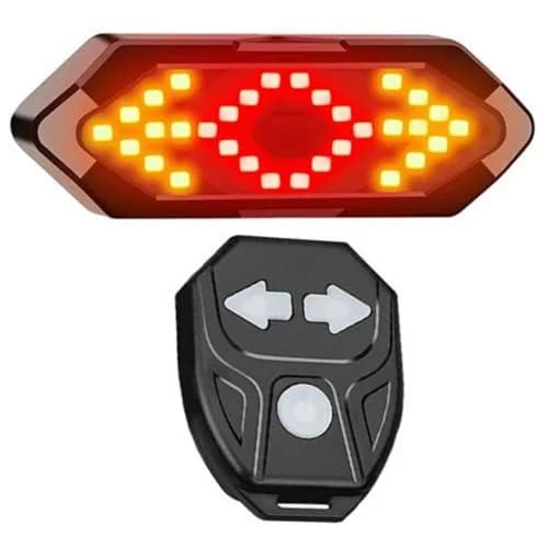 Велоліхтар з поворотами FY-1828 (red+yellow) з акумулятором + пульт управління - зображення 1