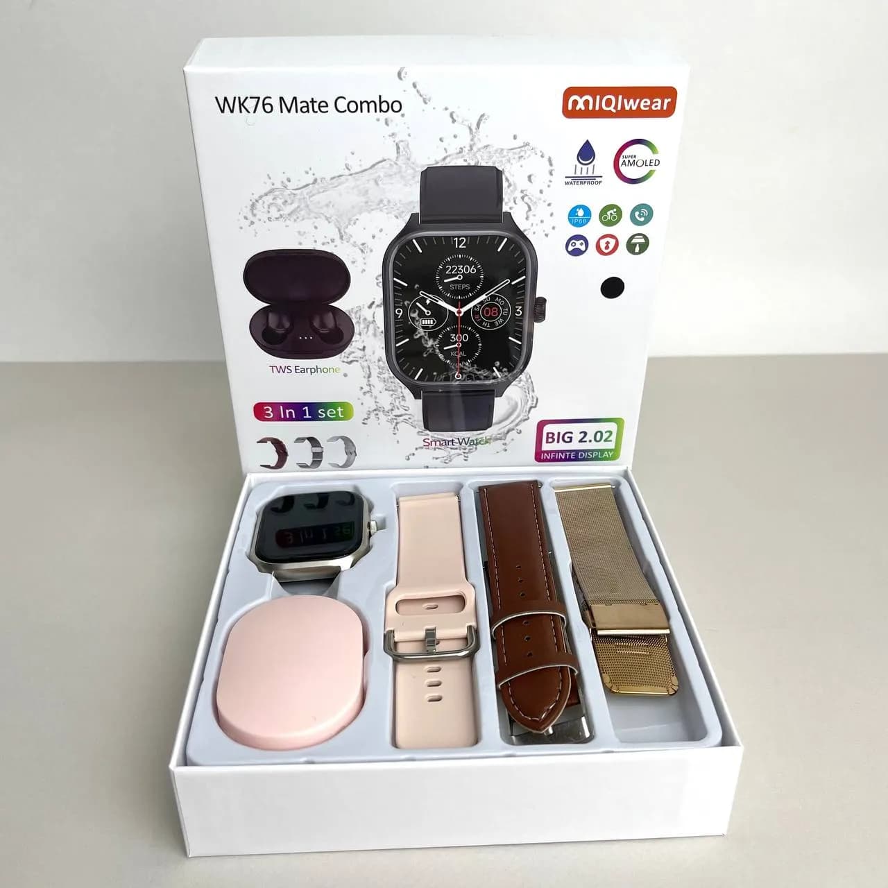 Комплект WK76 - Smart Watch / Навушники Air Dots / 3 ремінці / Захисний чохол та плівка (Рожевий) - зображення 1