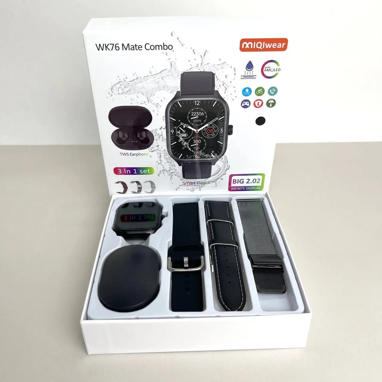 Комплект WK76 - Smart Watch / Навушники Air Dots / 3 ремінці / Захисний чохол та плівка (Чорний) - зображення 1