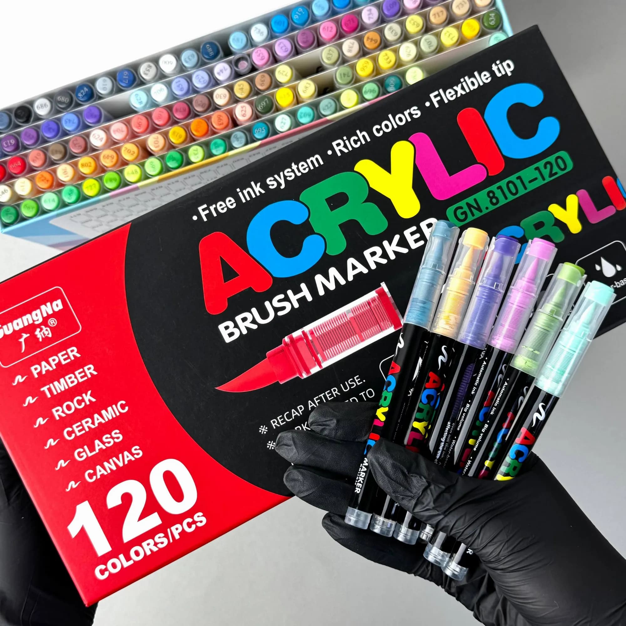 Акрилові маркери GuangNa Brush GN-8101 з м’яким пензликом 120 шт.