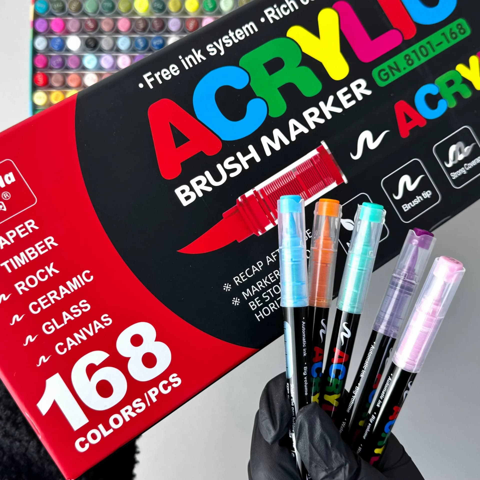 Акрилові маркери GuangNa Brush GN-8101 з м’яким пензликом 168 шт. - зображення 1
