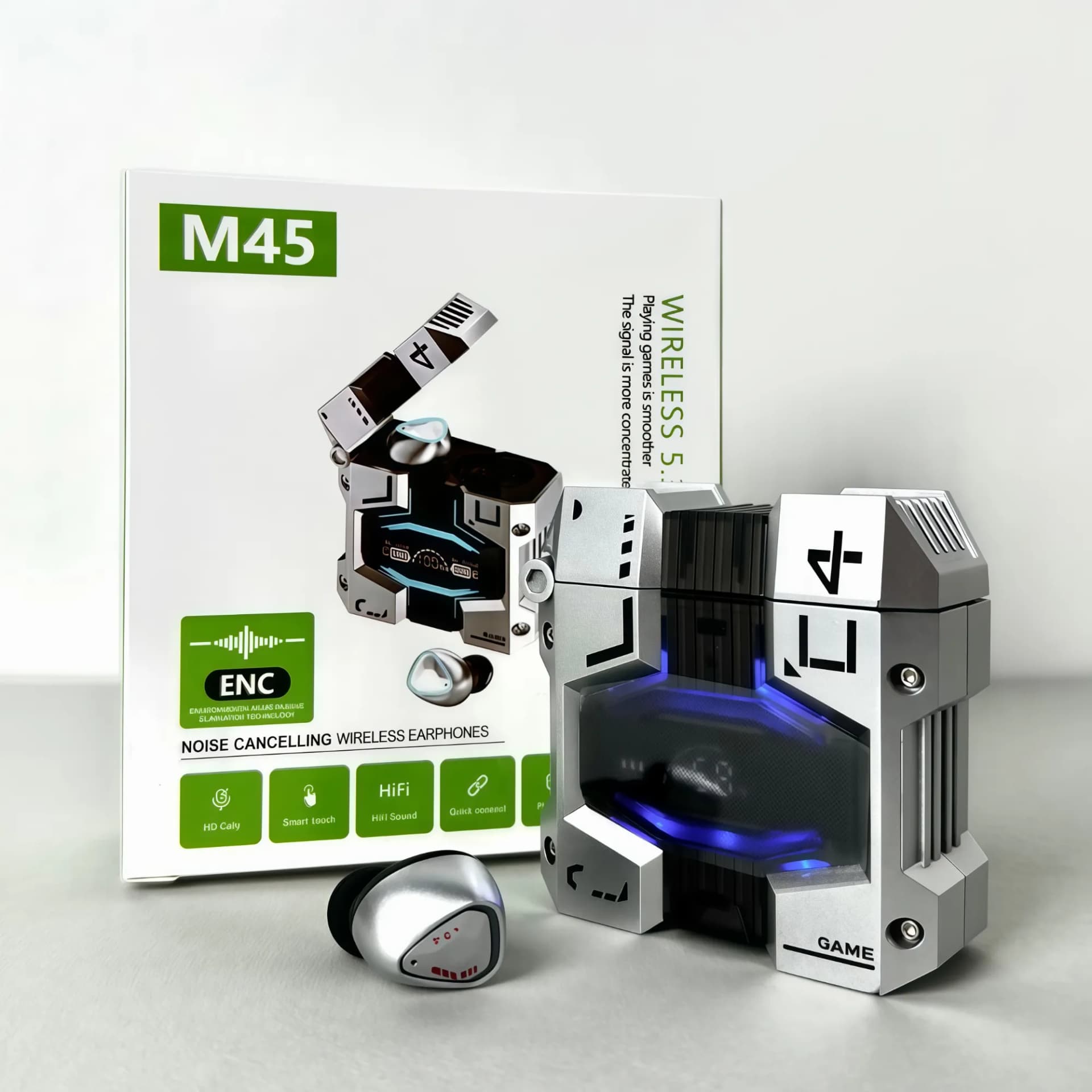 Бездротові навушники M45 series, EarBuds, Smart Case (Срібний) - зображення 1
