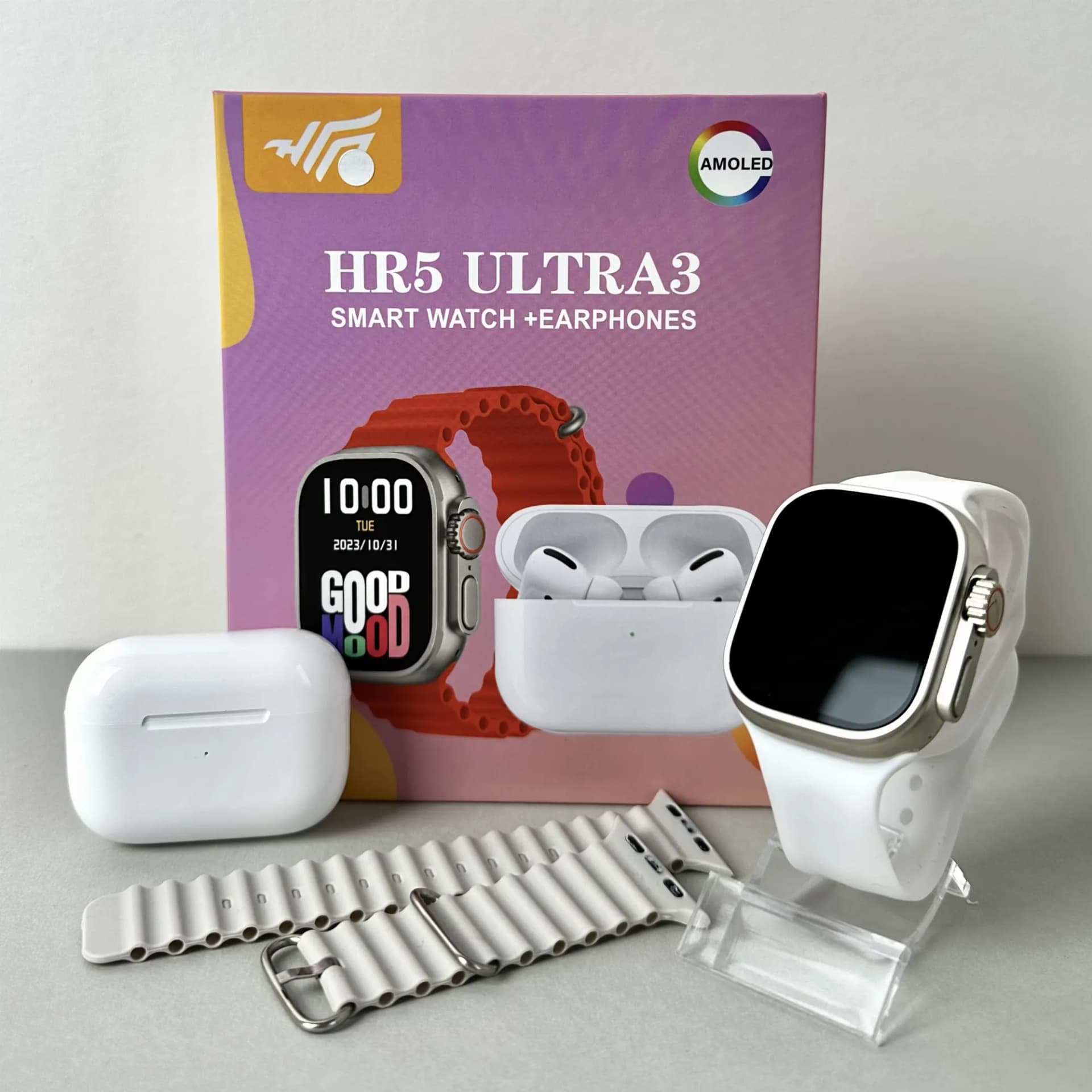 Комплект HR5 Ultra 3 - Watch Ultra / Air Pro 2 / 2 ремінця (Білий) - зображення 1