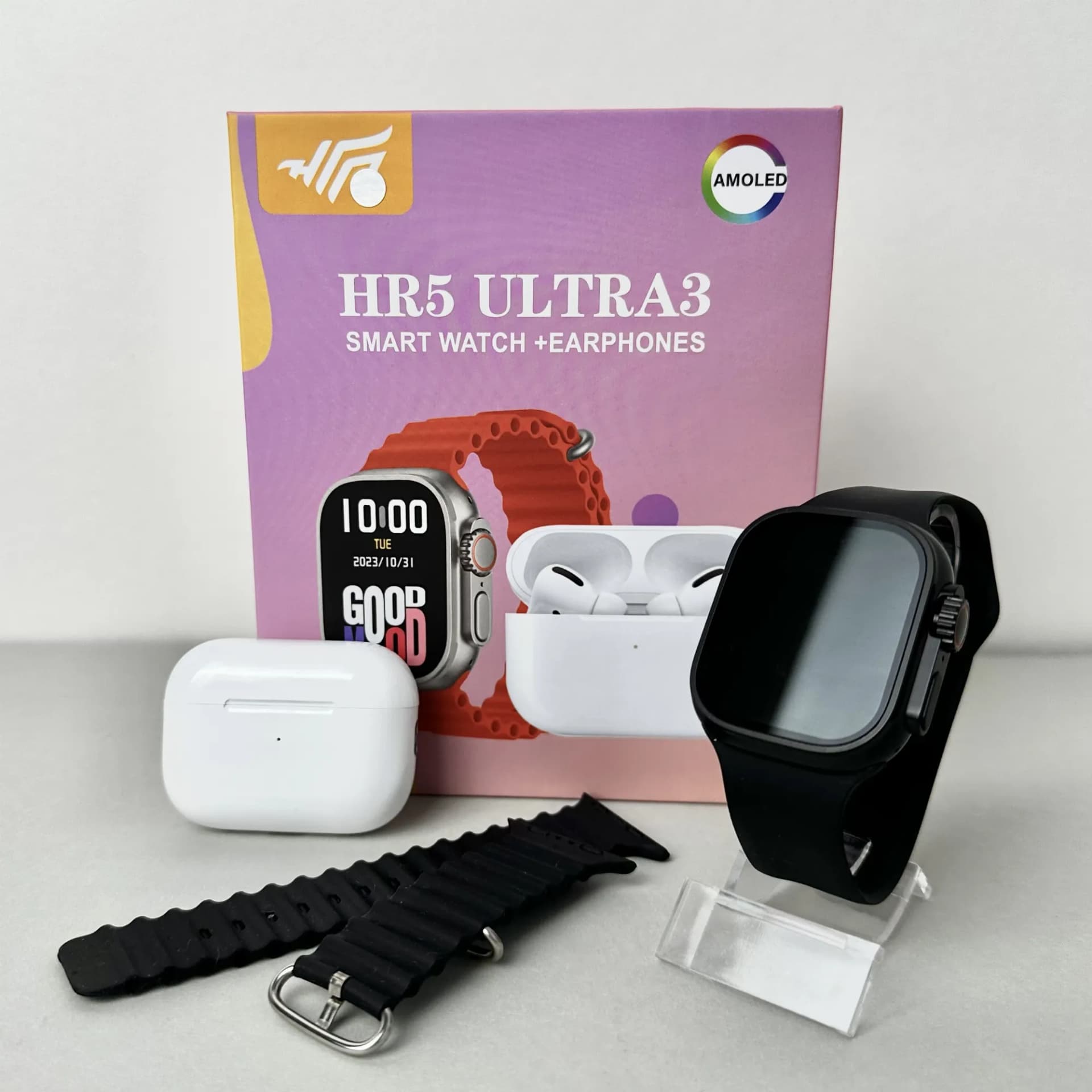 Комплект HR5 Ultra 3 - Watch Ultra / Air Pro 2 / 2 ремінця (Чорний) - зображення 1