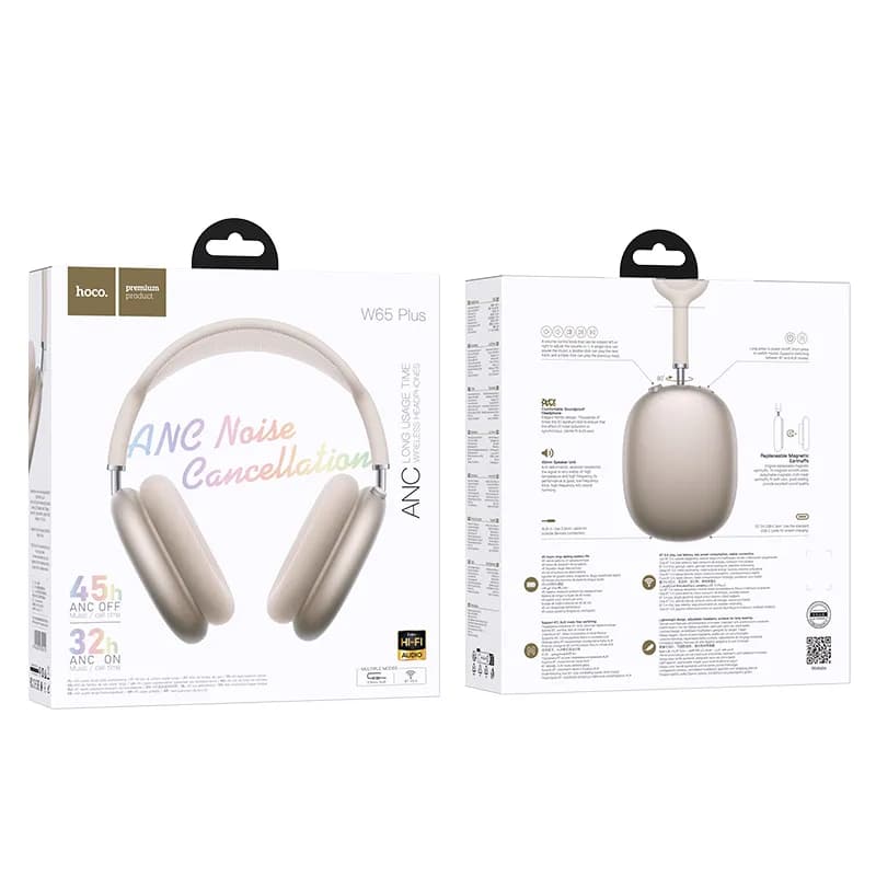 Бездротові навушники Hoco Pro Max W65 Plus ANC (Бежевий) - зображення 1