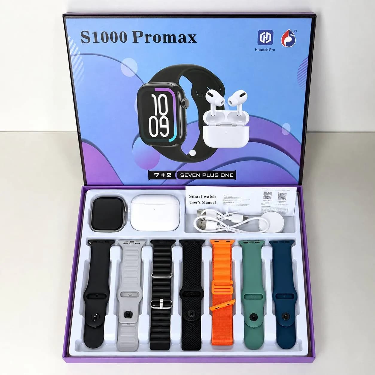 Комплект S1000 Pro Max - Smart Watch / Air Pro 2 / 7 ремінців (Чорний) - зображення 1
